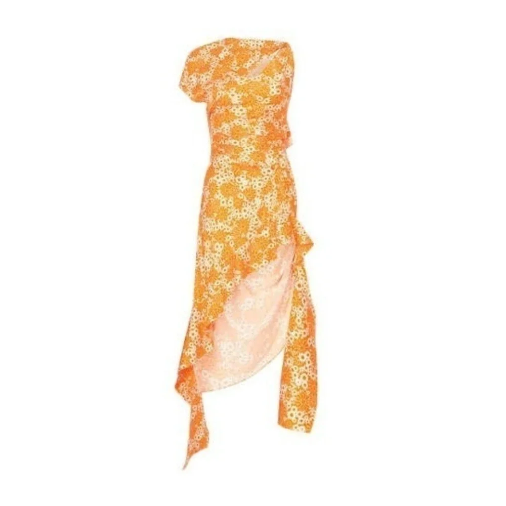 Commission Snipped Daisy Floral Asymmetric Ruched Dress Size‎ 6 - Picture 4 of 10